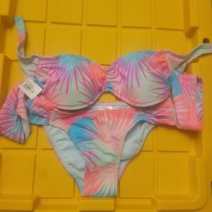 Xhilaration Tropical Palm Bikini Set - Pink and Blue